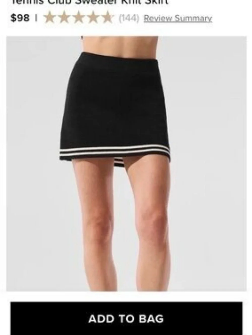 Alo Yoga Tennis Club Sweater Knit Skirt skort in Black with Ivory sz SMALL